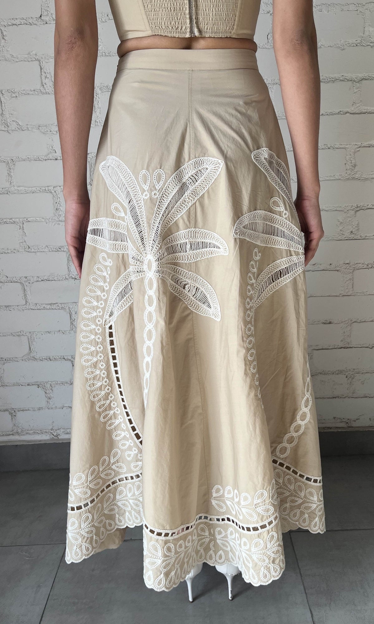 Womens | Ari Cotton Poplin Long Skirt | Beige