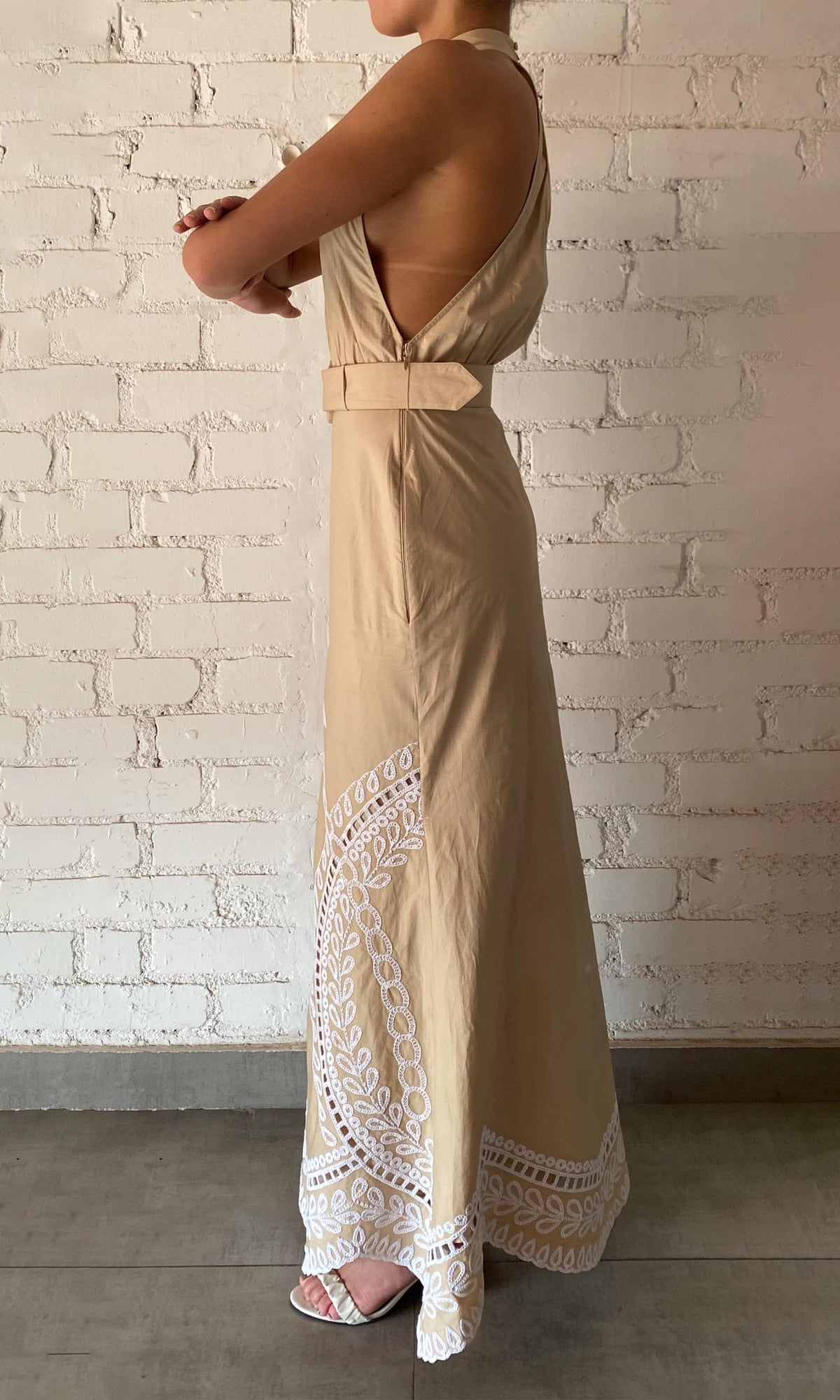Womens | Ari Cotton Poplin Long Dress | Nude