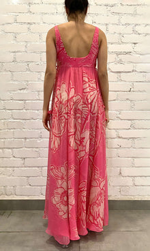 Womens | Asha Viscose Crinkle Chiffon Long Dress With Side Tie Knots | Pink Floral