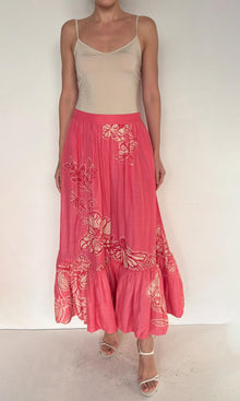 Womens | Asha Viscose Linen Orgenza Long Skirt | Pink