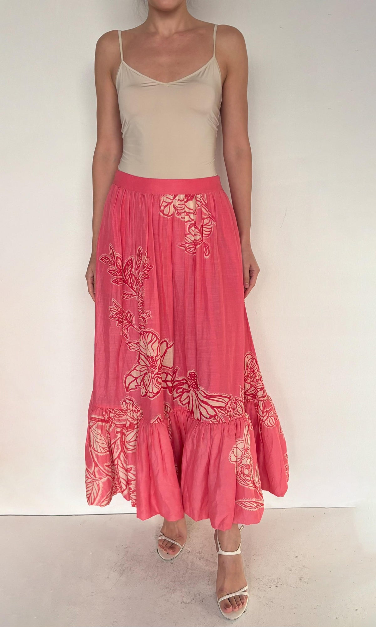 Womens | Asha Viscose Linen Orgenza Long Skirt | Pink
