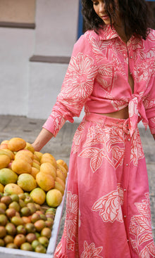 Womens | Asha Linen Cotton Oversized Shirt | Pink Floral