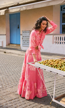 Womens | Asha Linen Cotton Oversized Shirt | Pink Floral