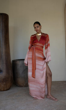 Womens | Asma Viscose Satin Maxi Kaftan With Belt | Multi