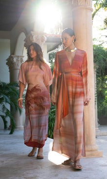 Womens | Asma Viscose Heavy Crepe Boat Neck Long Dress | Multi