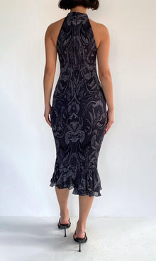 Womens | Atri Viscose Flat Chiffon Halter Neck Smocked Midi Dress | Grey