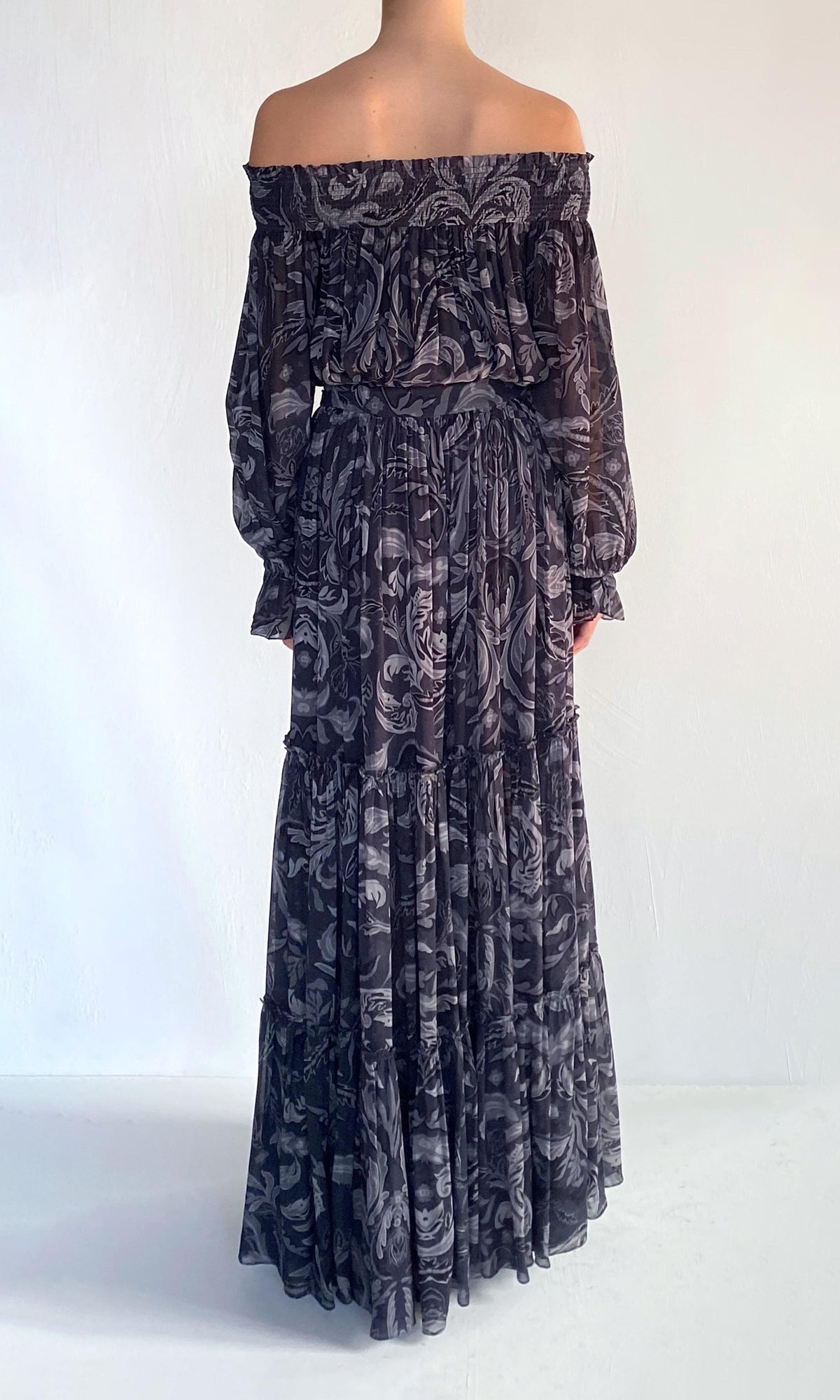 Womens | Atri Viscose Georgette Tiered Maxi Skirt | Grey