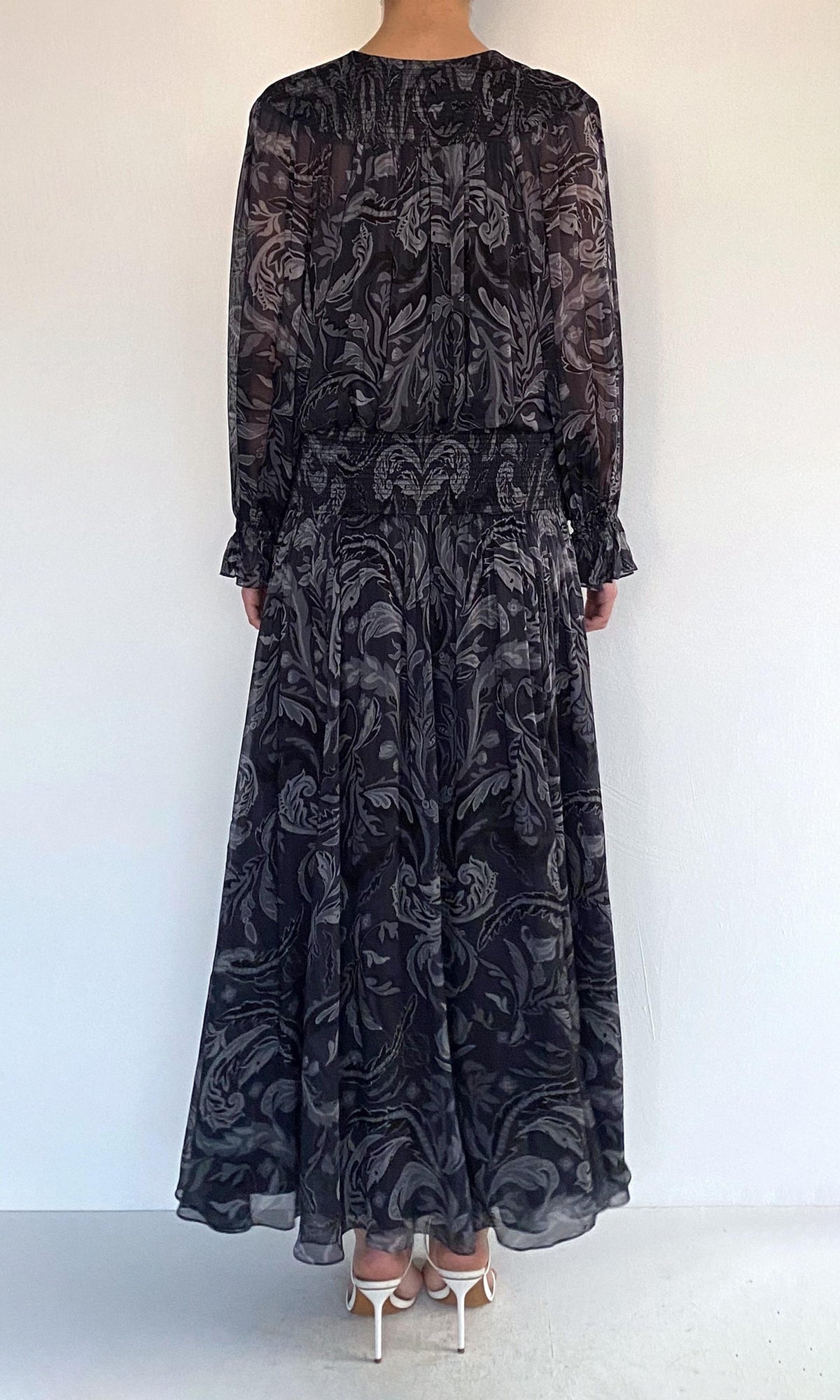 Womens | Atri Viscose Flat Chiffon Smocked Detail Maxi Dress | Grey