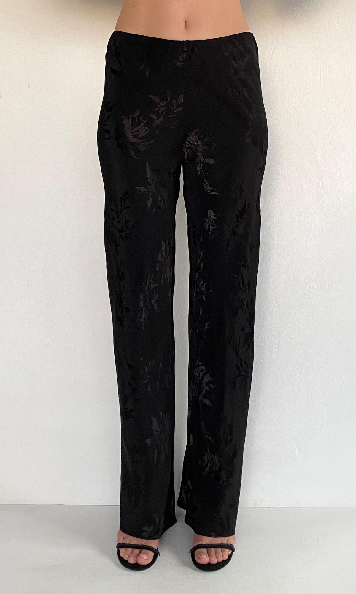 Womens | Aura Viscose Satin Jacquard Bias Pants | Black