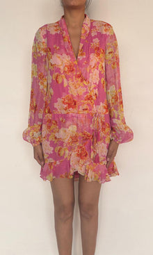 Womens | Auril Viscose Georgette Lurex Short Dress | Pink
