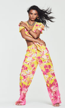 Womens | Auril Viscose Crepe Striped Lurex Pants | Yellow