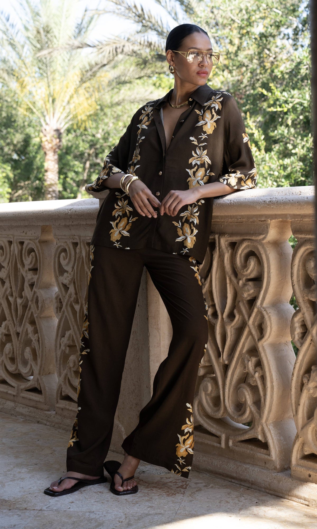Womens | Bota Viscose Heavy Crepe Pants With Slit | Brown