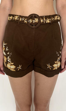 Womens | Bota Linen Cotton Shorts With Buckle Belt | Brown