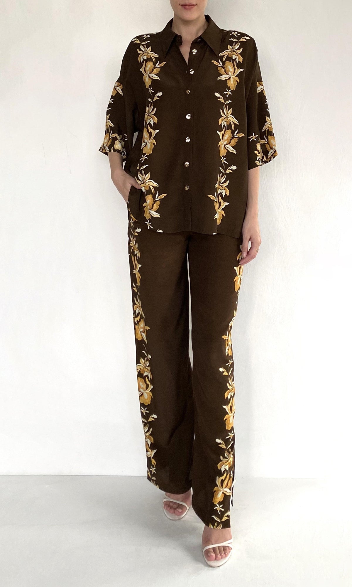 Womens | Bota Viscose Heavy Crepe Oversized Shirt | Brown