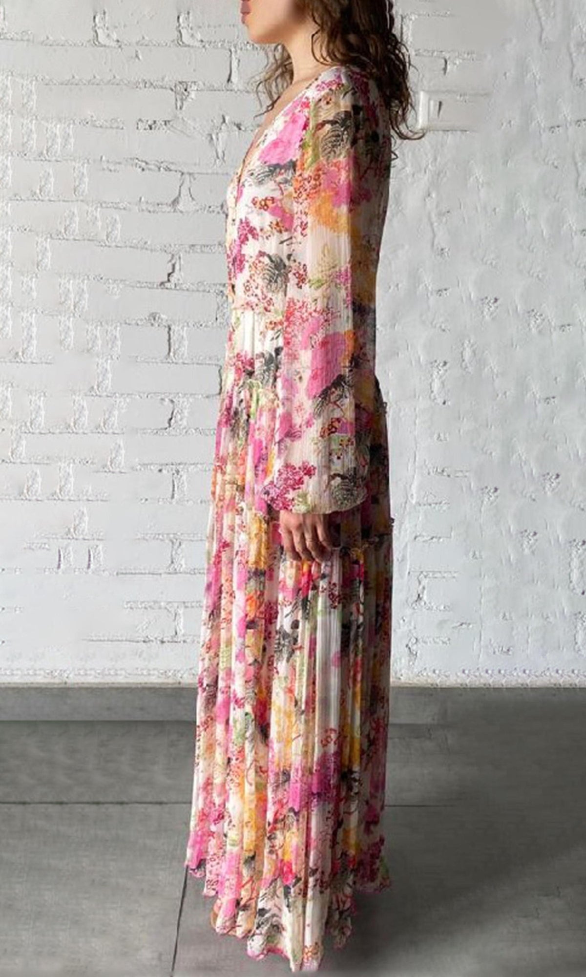 Womens | Charu Viscose Crinkle Chiffon Long Dress | Multicolor
