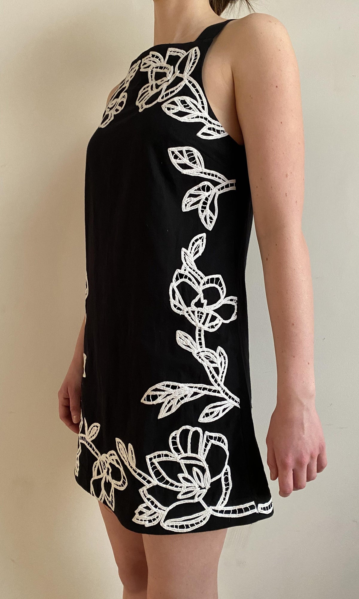 Womens | Daha Cotton Linen Short Dress | RE25 | Black White