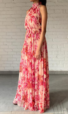Womens | Dali Viscose Crinkle Chiffon Long Dress | Pink