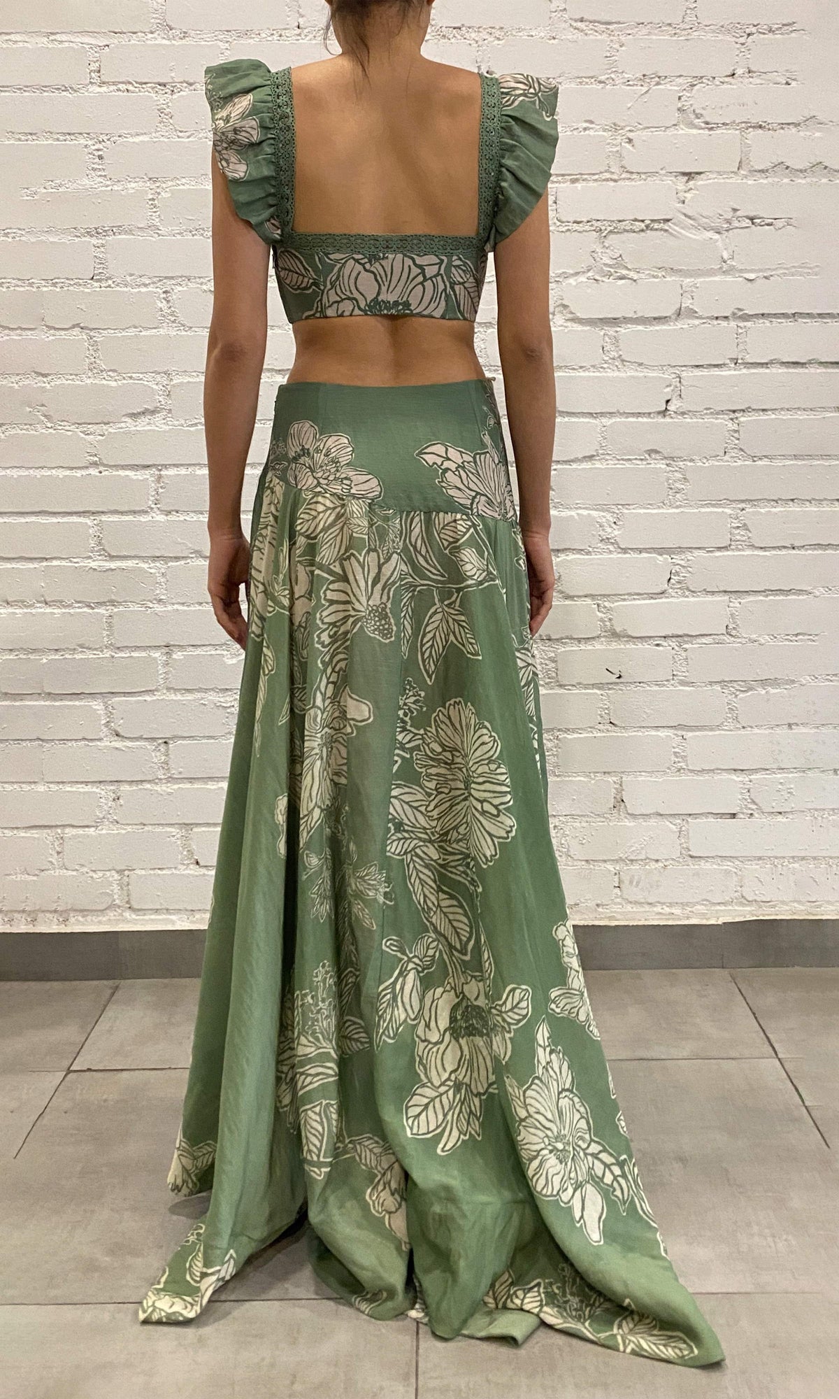 Womens | Dara Viscose Organza Linen Crop Top | Green
