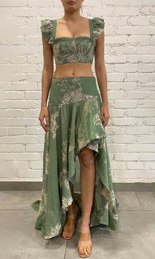 Womens | Dara Viscose Gorgette Jacquard Long Skirt | Green