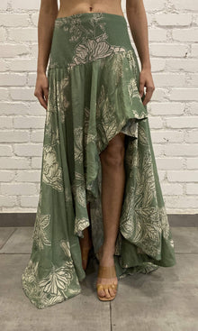 Womens | Dara Viscose Gorgette Jacquard Long Skirt | Green