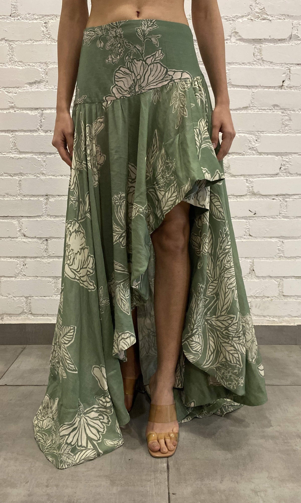 Womens | Dara Viscose Gorgette Jacquard Long Skirt | Green