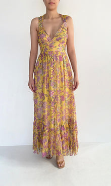 Womens | Dhea Viscose Crinkle Chiffon Long Dress | Yellow