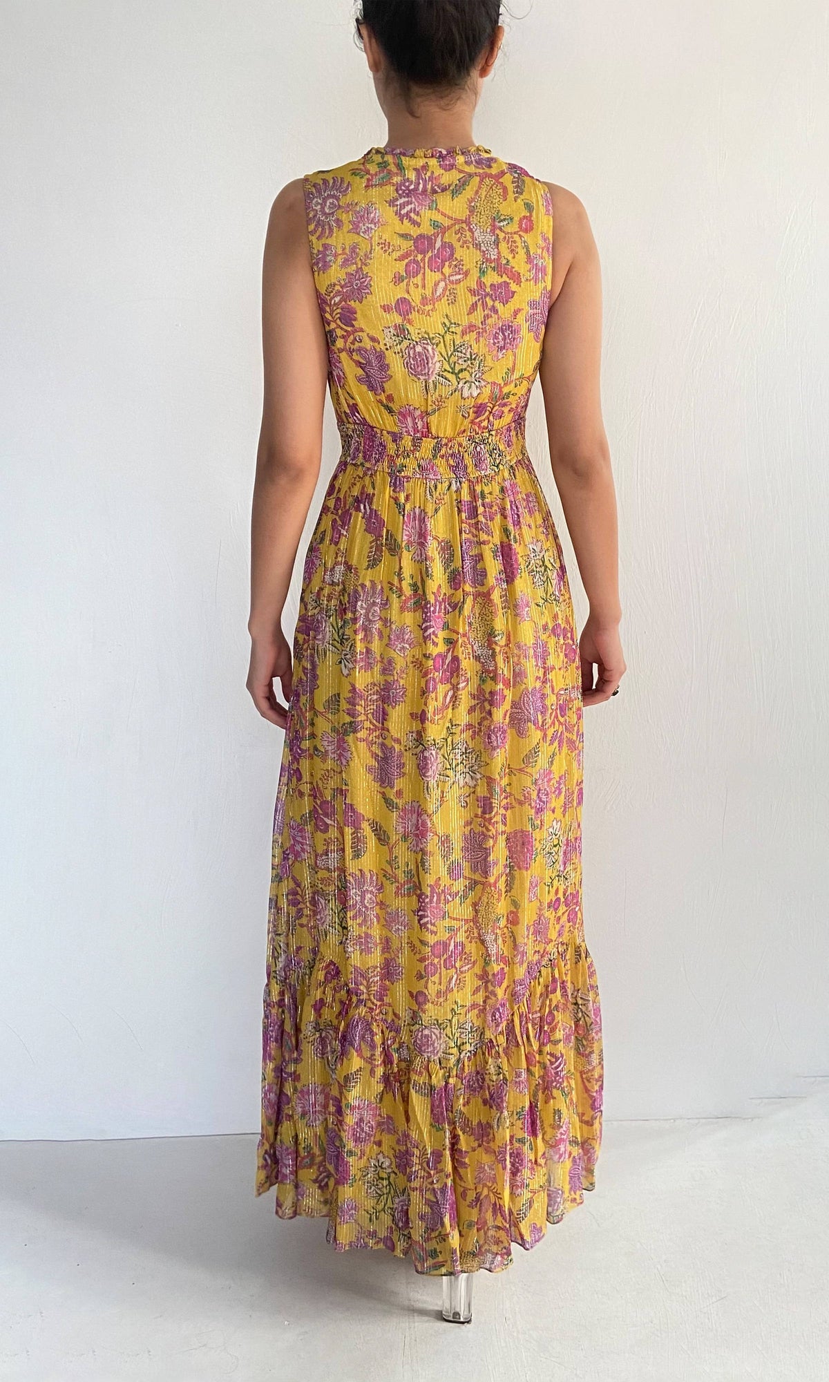 Womens | Dhea Viscose Crinkle Chiffon Long Dress | Yellow