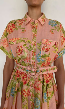Womens | Dhun Linen Cotton Short Dress With Buckle Belt | Multi