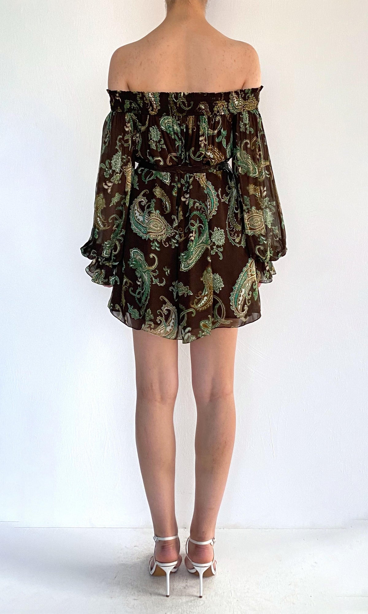 Womens | Dira Viscose Flat Chiffon Smocked Mini Dress | Dark Brown