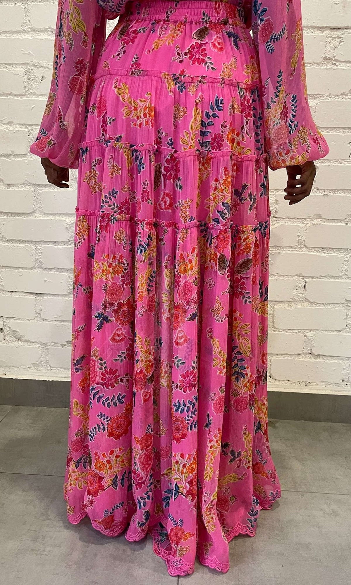 Womens | Fiora Viscose Crinkle Chiffon Long Skirt | Pink