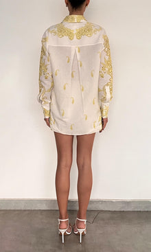 Womens | Fiza Cotton Oversized Shirt | White Yellow