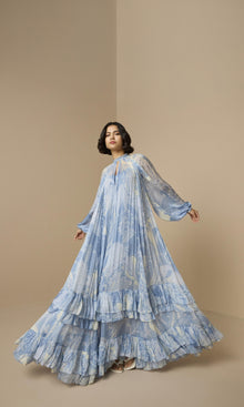 Womens | Fiza Viscose Flat Chiffon Maxi Dress With Slip | Powder Blue