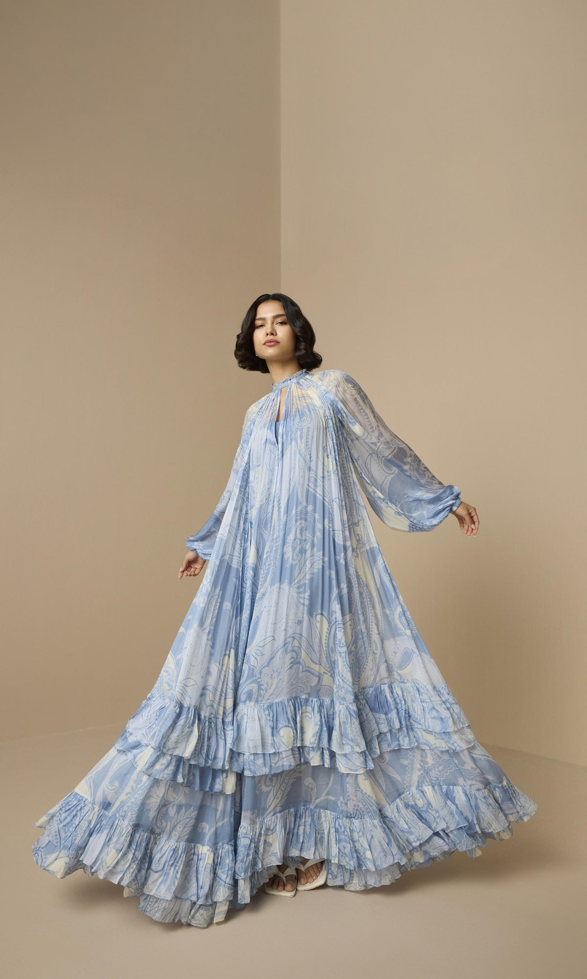 Womens | Fiza Viscose Flat Chiffon Maxi Dress With Slip | Powder Blue