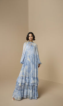 Womens | Fiza Viscose Flat Chiffon Maxi Dress With Slip | Powder Blue