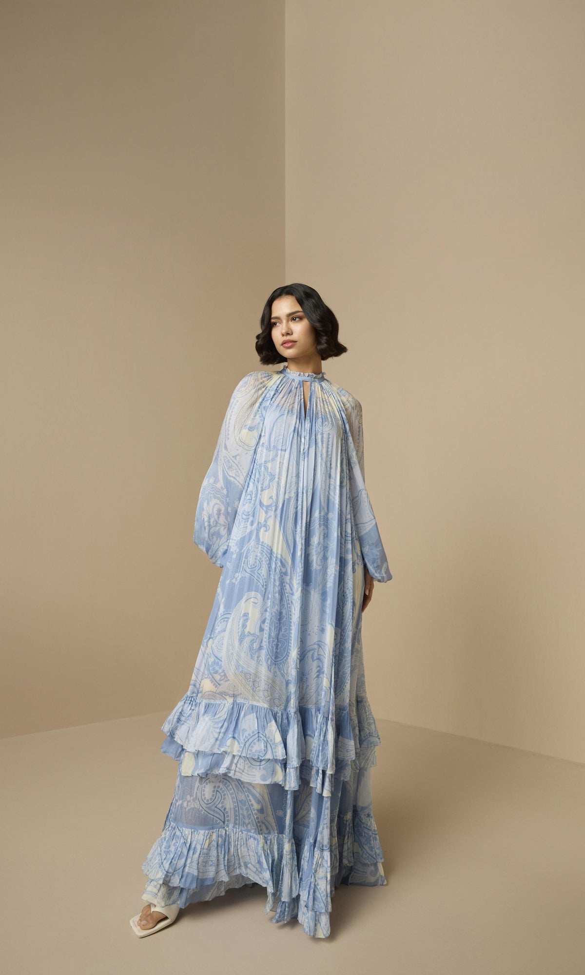 Womens | Fiza Viscose Flat Chiffon Maxi Dress With Slip | Powder Blue
