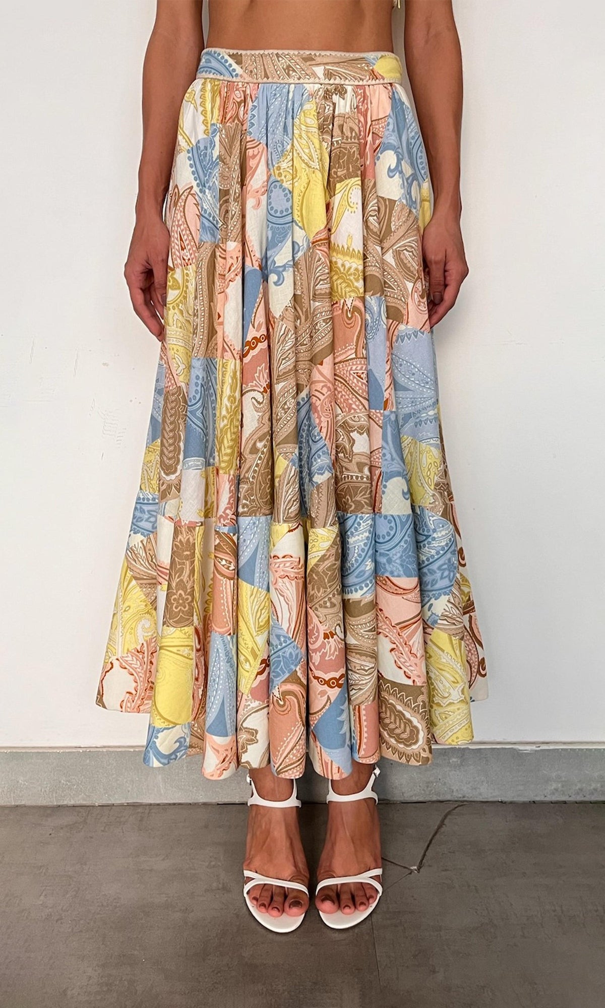 Womens | Fiza Linen Cotton Midi Skirt | Multi