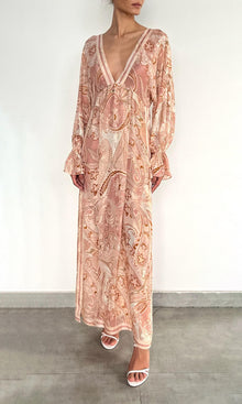 Womens | Fiza Viscose Georgette Dobby Kaftan With Printed Slip | Peach Pink