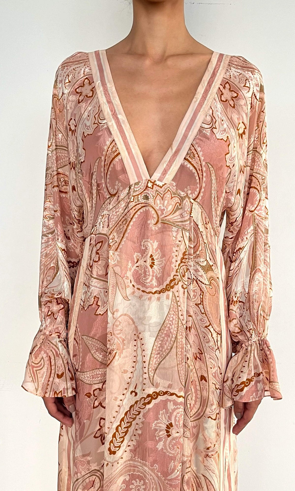 Womens | Fiza Viscose Georgette Dobby Kaftan With Printed Slip | Peach Pink