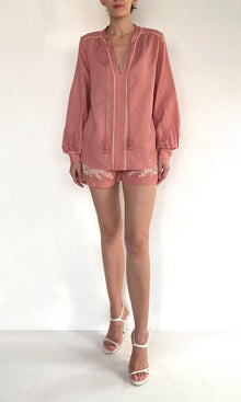 Womens | Gul Linen Cotton Front Tie Top | Dusty Pink