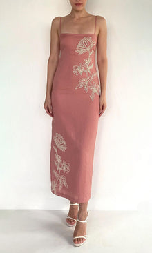 Womens | Gul Linen Cotton Strappy Midi Dress | Dusty Pink