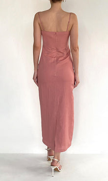 Womens | Gul Linen Cotton Strappy Midi Dress | Dusty Pink
