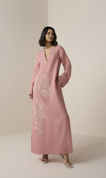Womens | Gul Linen Cotton Long Kaftan | Dusty Pink