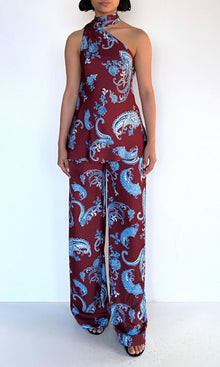 Womens | Hiba Polyester Double Satin Straight Pants | Merlot
