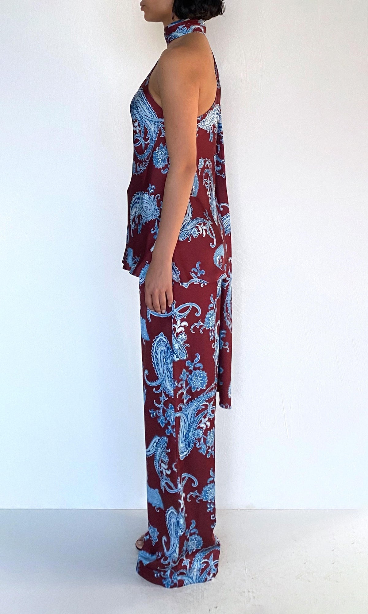 Womens | Hiba Polyester Double Satin Straight Pants | Merlot