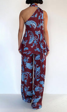 Womens | Hiba Polyester Satin Bias Top With Sash | Merlot