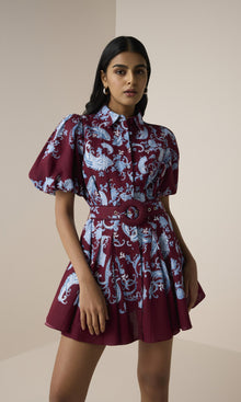 Womens | Hiba Linen Cotton Collared Mini Shirt Dress | Merlot