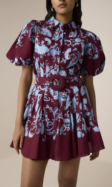 Womens | Hiba Linen Cotton Collared Mini Shirt Dress | Merlot