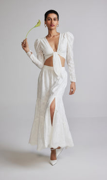 Womens | Ilara Nylon Jacquard Midi Skirt | White