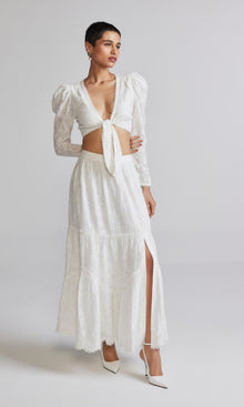 Womens | Ilara Nylon Jacquard Midi Skirt | White
