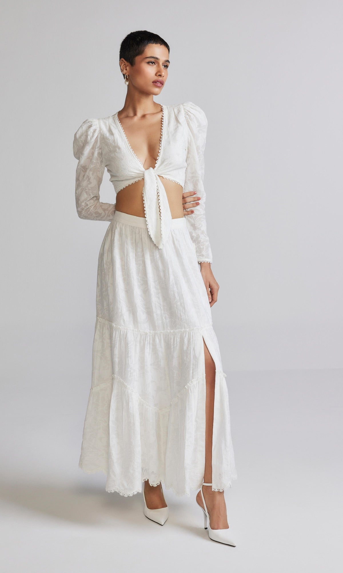 Womens | Ilara Nylon Jacquard Midi Skirt | White